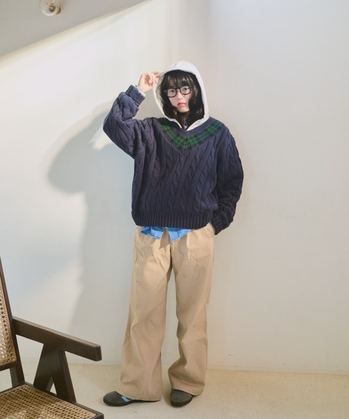 common gull products.（コモンガルプロダクツ）の「gull school knit（ニット/セーター・レディース・ネイビー/ボルドー/アイボリー・MEDIUM/LARGE）」の15枚目の写真