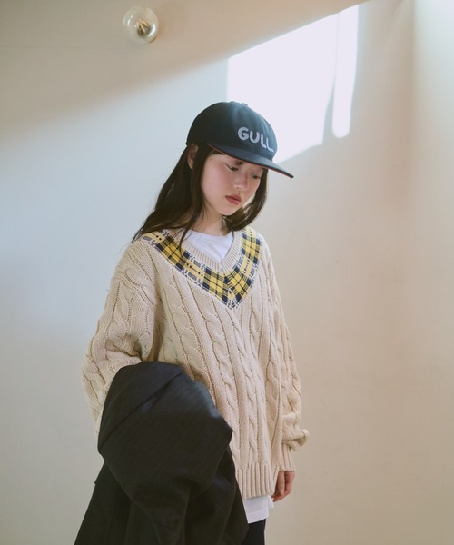 common gull products.（コモンガルプロダクツ）の「gull school knit（ニット/セーター・レディース・ネイビー/ボルドー/アイボリー・MEDIUM/LARGE）」の20枚目の写真