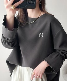 ワンポイントで魅せる大人可愛い。ワンポイントロゴ刺繍キャンディースリーブダンボールニットカットソー(長袖)