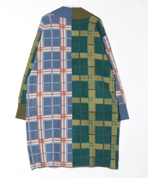 ScoLar（スカラー）の「143737：バイカラージャガード チェック柄ニットコート（その他アウター・レディース・パープル・M）」の2枚目の写真