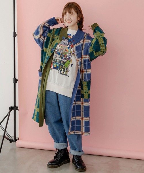 ScoLar（スカラー）の「143737：バイカラージャガード チェック柄ニットコート（その他アウター・レディース・パープル・M）」の6枚目の写真