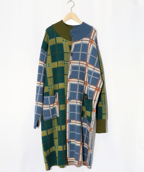 ScoLar（スカラー）の「143737：バイカラージャガード チェック柄ニットコート（その他アウター・レディース・パープル・M）」の11枚目の写真