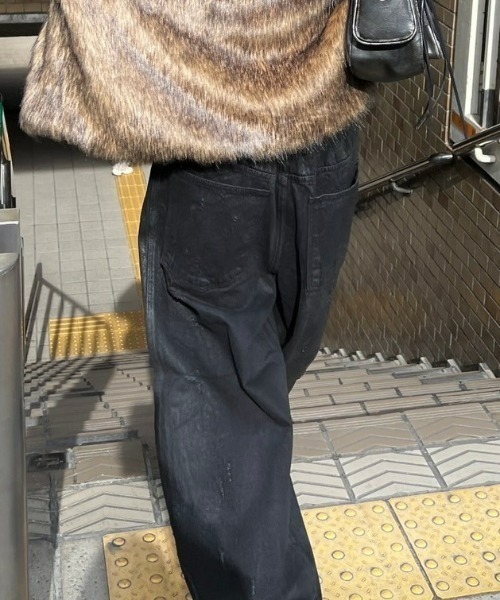 セール】【Chikashitsu +】coating damage wide denim pants