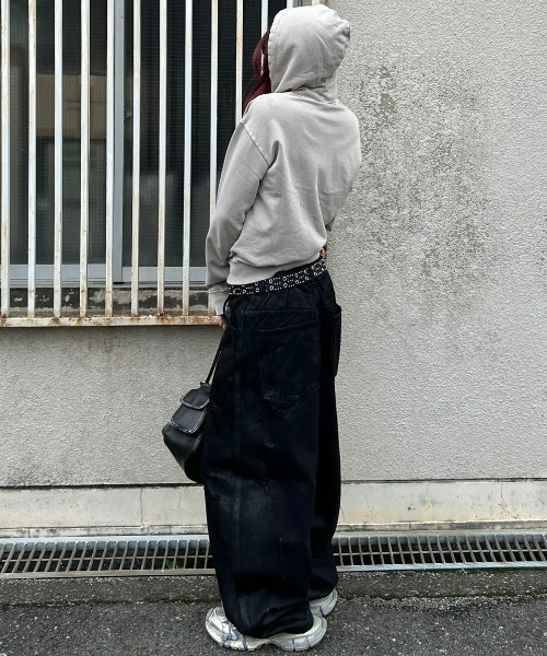 【Chikashitsu+】coating damage wide denim 受注制【Chikashitsu +】coating damage wide denim pants