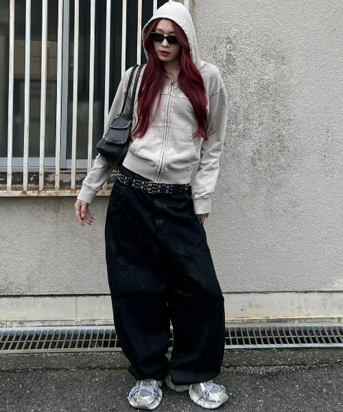 【Chikashitsu+】coating damage wide denim 受注制【Chikashitsu +】coating damage wide denim pants
