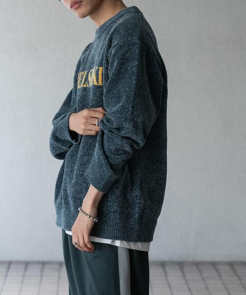 SENSE OF PLACE by URBAN RESEARCH(センスオブプレイスバイアーバンリサーチ)の「モールロゴグラフィックニット(ニット/セーター・メンズ・ブルー/ブラック/ライトベージュ・MEDIUM/LARGE)」の1枚目の写真