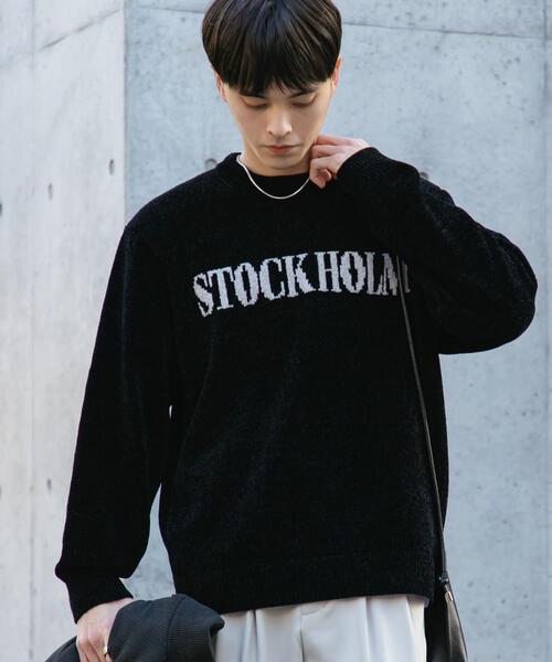 SENSE OF PLACE by URBAN RESEARCH(センスオブプレイスバイアーバンリサーチ)の「モールロゴグラフィックニット(ニット/セーター・メンズ・ブルー/ブラック/ライトベージュ・MEDIUM/LARGE)」の2枚目の写真