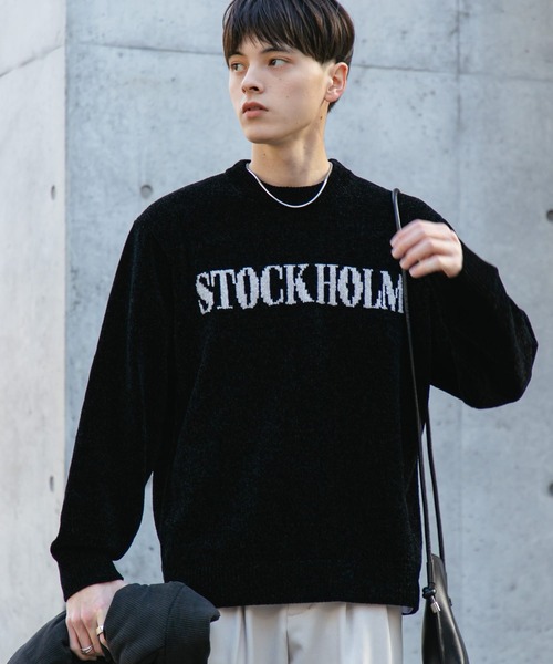 SENSE OF PLACE by URBAN RESEARCH(センスオブプレイスバイアーバンリサーチ)の「モールロゴグラフィックニット(ニット/セーター・メンズ・ブルー/ブラック/ライトベージュ・MEDIUM/LARGE)」の4枚目の写真