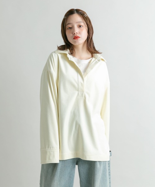 KBF（ケイビーエフ）の「ベロアBIGシャツ（シャツ/ブラウス・レディース・ネイビー/アイボリー・ONE）」の3枚目の写真