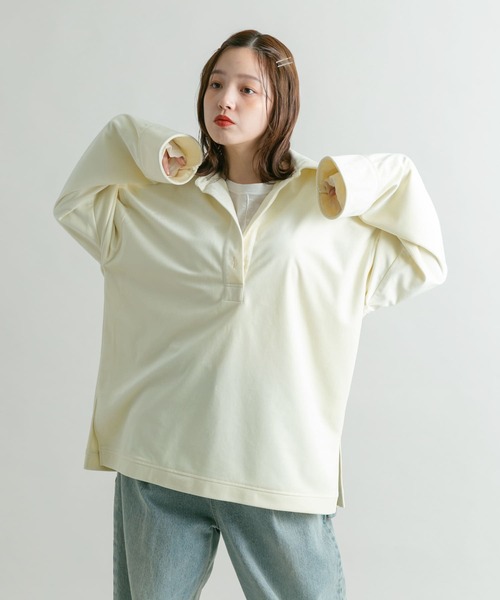 KBF（ケイビーエフ）の「ベロアBIGシャツ（シャツ/ブラウス・レディース・ネイビー/アイボリー・ONE）」の4枚目の写真