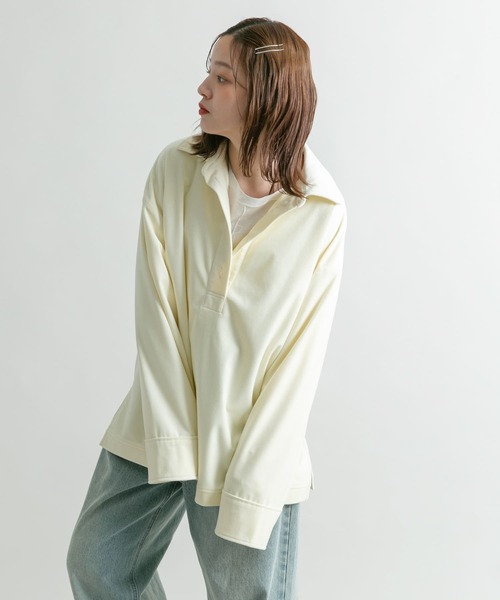 KBF（ケイビーエフ）の「ベロアBIGシャツ（シャツ/ブラウス・レディース・ネイビー/アイボリー・ONE）」の5枚目の写真