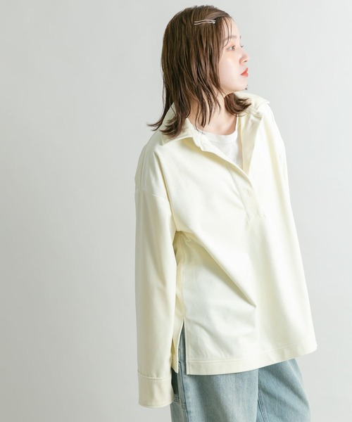 KBF（ケイビーエフ）の「ベロアBIGシャツ（シャツ/ブラウス・レディース・ネイビー/アイボリー・ONE）」の6枚目の写真