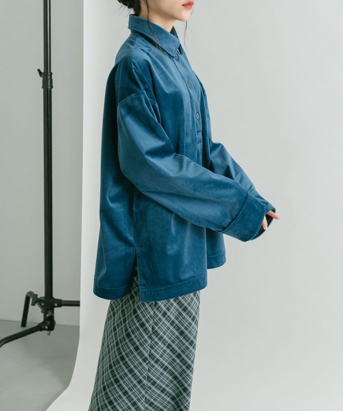 KBF（ケイビーエフ）の「ベロアBIGシャツ（シャツ/ブラウス・レディース・ネイビー/アイボリー・ONE）」の13枚目の写真