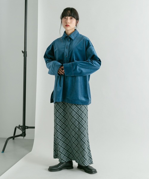 KBF（ケイビーエフ）の「ベロアBIGシャツ（シャツ/ブラウス・レディース・ネイビー/アイボリー・ONE）」の15枚目の写真