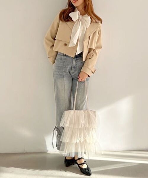 MAJESTIC LEGON（マジェスティックレゴン）の「チュールティアードトート（トートバッグ・レディース・アイボリー/ブラック/ライトグレー・FREE）」の5枚目の写真