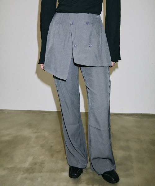 Clum(クルム)の「double button slacks skirt pants / ダブルボタンスラックススカートパンツ(スラックス・レディース・ブラック/グレー・FREE)」の1枚目の写真
