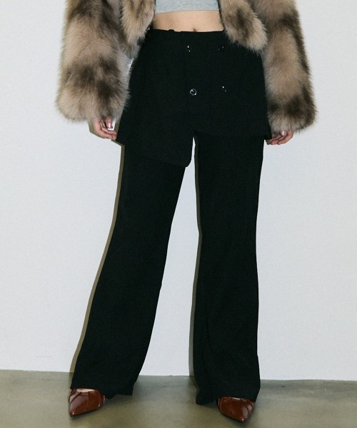 Clum(クルム)の「double button slacks skirt pants / ダブルボタンスラックススカートパンツ(スラックス・レディース・ブラック/グレー・FREE)」の4枚目の写真