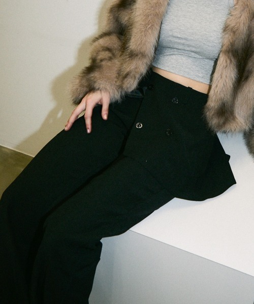 Clum(クルム)の「double button slacks skirt pants / ダブルボタンスラックススカートパンツ(スラックス・レディース・ブラック/グレー・FREE)」の10枚目の写真