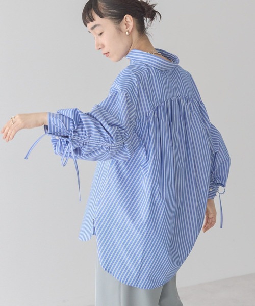 AMERICAN HOLIC(アメリカンホリック)の「イージーケアバックギャザー袖リボンシャツ(シャツ/ブラウス・レディース・グリーン系その他3/サックスブルー系3/ピンク系その他/イエロー系その他2・L/M)」の2枚目の写真
