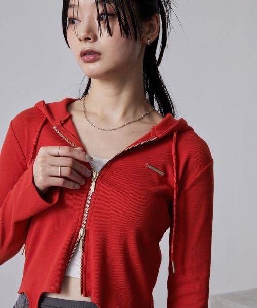 nui nullu（ヌイヌル）の「【nui nullu】ガーターリブダブルジップパーカー（パーカー・レディース・チャコール/レッド/ブラック/グレー・FREE）」の4枚目の写真