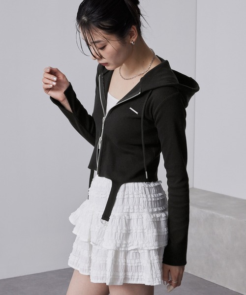 nui nullu（ヌイヌル）の「【nui nullu】ガーターリブダブルジップパーカー（パーカー・レディース・チャコール/レッド/ブラック/グレー・FREE）」の8枚目の写真