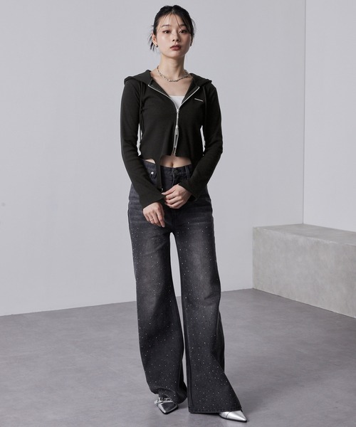 nui nullu（ヌイヌル）の「【nui nullu】ガーターリブダブルジップパーカー（パーカー・レディース・チャコール/レッド/ブラック/グレー・FREE）」の14枚目の写真