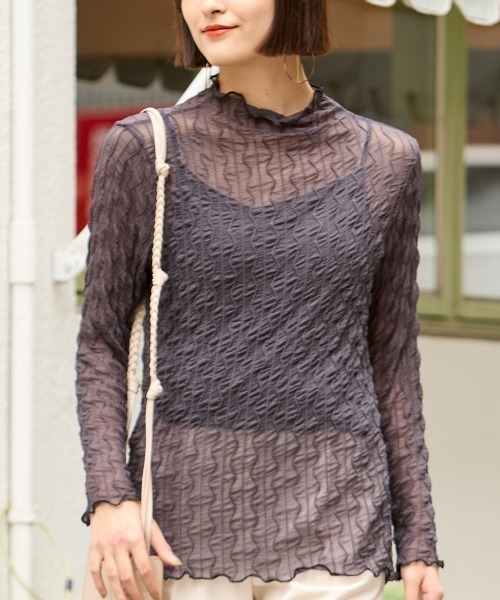 SMILE LAND(スマイルランド)の「<大きいサイズ> 選べるシアープルオーバー(Tシャツ/カットソー・レディース・グレー/ブラック/キナリ/チャコール/ミント/オフホワイト・4L/5L/3L/LL/L)」の5枚目の写真