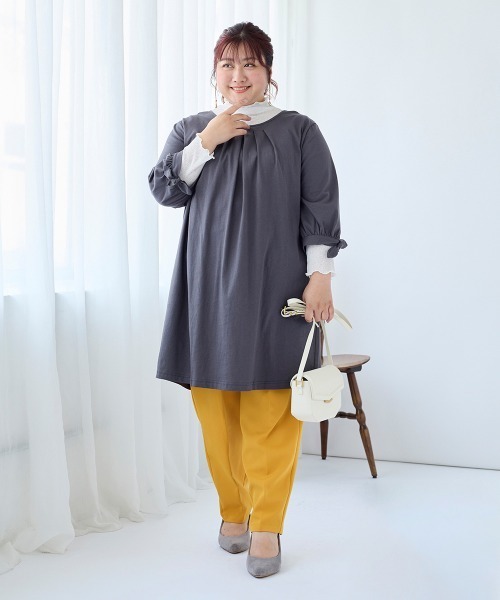 SMILE LAND(スマイルランド)の「<大きいサイズ> 選べるシアープルオーバー(Tシャツ/カットソー・レディース・グレー/ブラック/キナリ/チャコール/ミント/オフホワイト・4L/5L/3L/LL/L)」の17枚目の写真