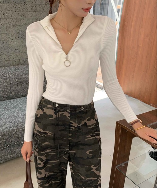 Per sist ence(パーシエンス)の「ハーフジップスリムリブニット(Tシャツ/カットソー・レディース・ブラック/ホワイト/レッド/グレー・FREE)」の8枚目の写真