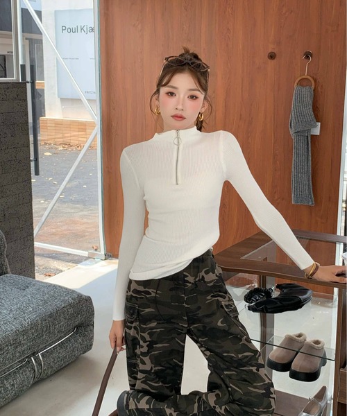 Per sist ence(パーシエンス)の「ハーフジップスリムリブニット(Tシャツ/カットソー・レディース・ブラック/ホワイト/レッド/グレー・FREE)」の10枚目の写真