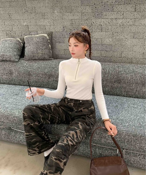 Per sist ence(パーシエンス)の「ハーフジップスリムリブニット(Tシャツ/カットソー・レディース・ブラック/ホワイト/レッド/グレー・FREE)」の12枚目の写真