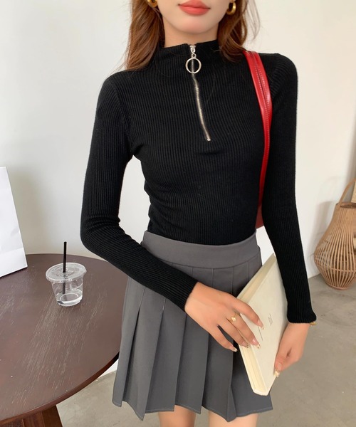 Per sist ence(パーシエンス)の「ハーフジップスリムリブニット(Tシャツ/カットソー・レディース・ブラック/ホワイト/レッド/グレー・FREE)」の18枚目の写真