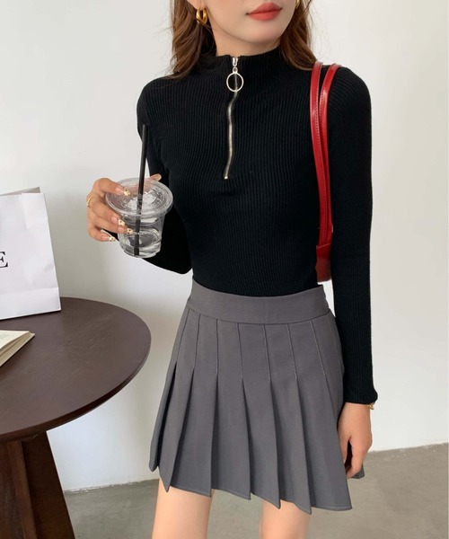 Per sist ence(パーシエンス)の「ハーフジップスリムリブニット(Tシャツ/カットソー・レディース・ブラック/ホワイト/レッド/グレー・FREE)」の19枚目の写真