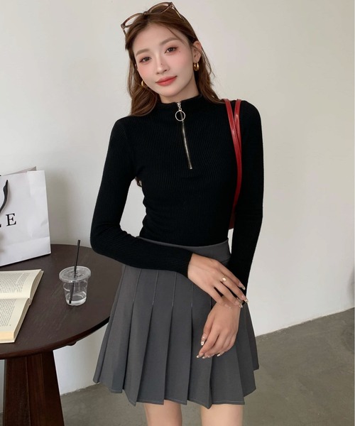 Per sist ence(パーシエンス)の「ハーフジップスリムリブニット(Tシャツ/カットソー・レディース・ブラック/ホワイト/レッド/グレー・FREE)」の20枚目の写真