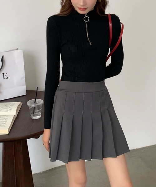 Per sist ence(パーシエンス)の「ハーフジップスリムリブニット(Tシャツ/カットソー・レディース・ブラック/ホワイト/レッド/グレー・FREE)」の21枚目の写真