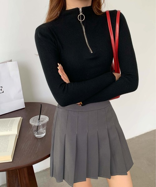Per sist ence(パーシエンス)の「ハーフジップスリムリブニット(Tシャツ/カットソー・レディース・ブラック/ホワイト/レッド/グレー・FREE)」の22枚目の写真