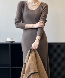 Alum' | オープンネックフレアニットワンピース(ワンピース)