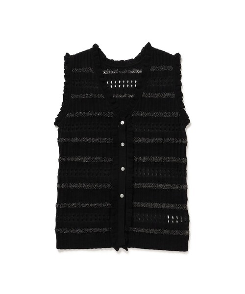 Ray BEAMS（レイビームス）の「ボーダーフリル ベスト（ベスト・レディース・ブラック/ライム・ONE SIZE）」の6枚目の写真