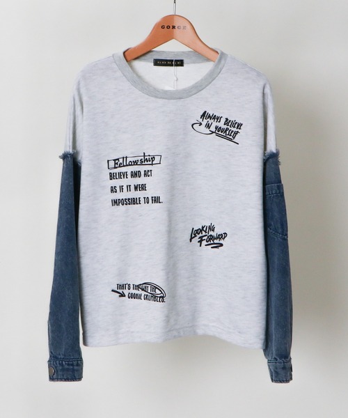GORGE(ゴージ)の「袖デニム切替ロゴ裏毛プルオーバー(スウェット・レディース・ブラック/オートミール・F)」の2枚目の写真