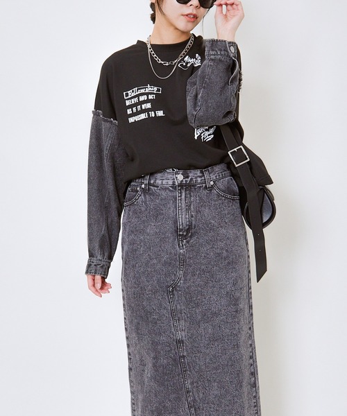 GORGE(ゴージ)の「袖デニム切替ロゴ裏毛プルオーバー(スウェット・レディース・ブラック/オートミール・F)」の4枚目の写真