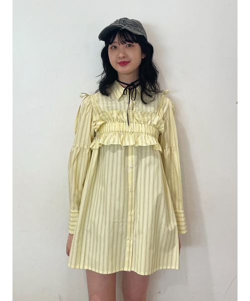 jouetie（ジュエティ）の「ビスチェレイヤードチュニックストライプシャツ（シャツ/ブラウス・レディース・オフホワイト/イエロー/ブルー/ブラック・MEDIUM）」の10枚目の写真