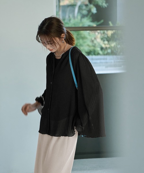 ブラウス シャツ シャーリングシフォン楊柳風ブラウス レディース シャーリングシフォン楊柳風ブラウス（シャツ/ブラウス）｜STYLE