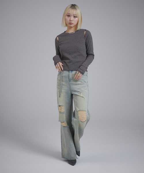 ENVYM(アンビー)の「カットアウトリブトップス(Tシャツ/カットソー・レディース・アイボリー/ブラック/グレー・FREE)」の20枚目の写真