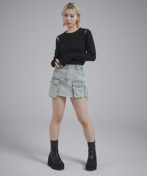 ENVYM(アンビー)の「カットアウトリブトップス(Tシャツ/カットソー・レディース・アイボリー/ブラック/グレー・FREE)」の13枚目の写真