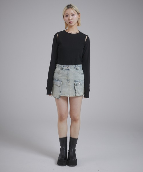 ENVYM(アンビー)の「カットアウトリブトップス(Tシャツ/カットソー・レディース・アイボリー/ブラック/グレー・FREE)」の14枚目の写真