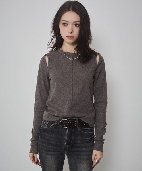 ENVYM(アンビー)の「カットアウトリブトップス(Tシャツ/カットソー・レディース・アイボリー/ブラック/グレー・FREE)」の22枚目の写真