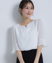 小さいサイズ ジョーゼットフレア袖ゴールドパーツ使いブラウス(ウォッシャブル素材) 低身長さん・小柄女性