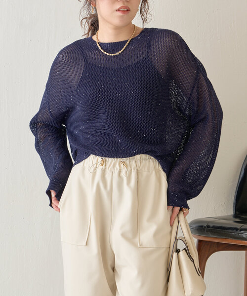 Jena espace merveilleux（ジェナ　エスパスメルヴェイユ）の「【ぴらこ企画カラー登場】スパンコールメッシュニット（ニット/セーター・レディース・アイボリー/ブルー/ネイビー/グレー・FREE）」の22枚目の写真