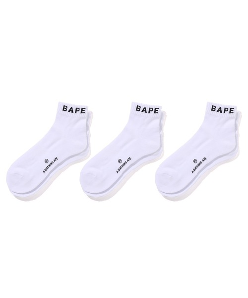 A BATHING APE(アベイシングエイプ)の「BAPE ANKLE SOCKS 3 PAIRS(ソックス/靴下・メンズ・ブラック/ホワイト・MEDIUM/LARGE)」の1枚目の写真
