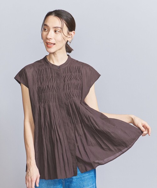 BEAUTY&YOUTH UNITED ARROWS(ビューティーアンドユースユナイテッドアローズ)の「【WEB限定】ピンタック フレンチスリーブブラウス -ウォッシャブル-(シャツ/ブラウス・レディース・ダークブラウン/ブラック/ホワイト/ライラック・FREE)」の14枚目の写真
